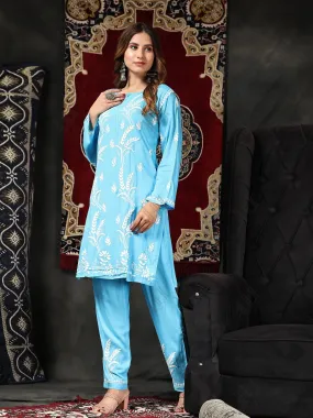 Fizaa Chikankari  Short Modal Kurta Set - Blue