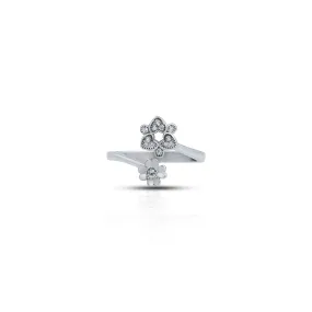 Flower and Heart Design Silver Ring For Girls