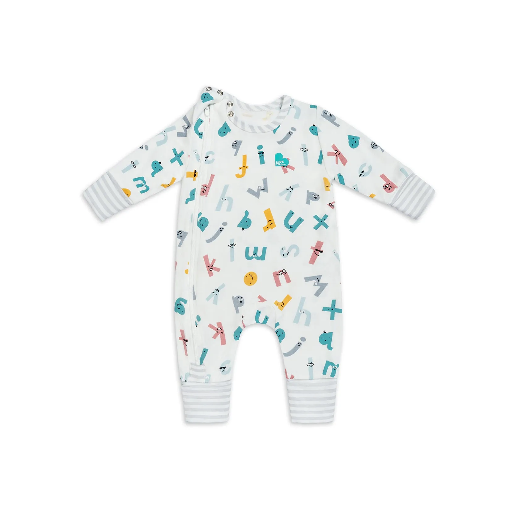 Footless Romper Ecovero Alphabet Soup White