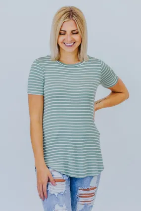 For The Moment Striped Tee In Sage