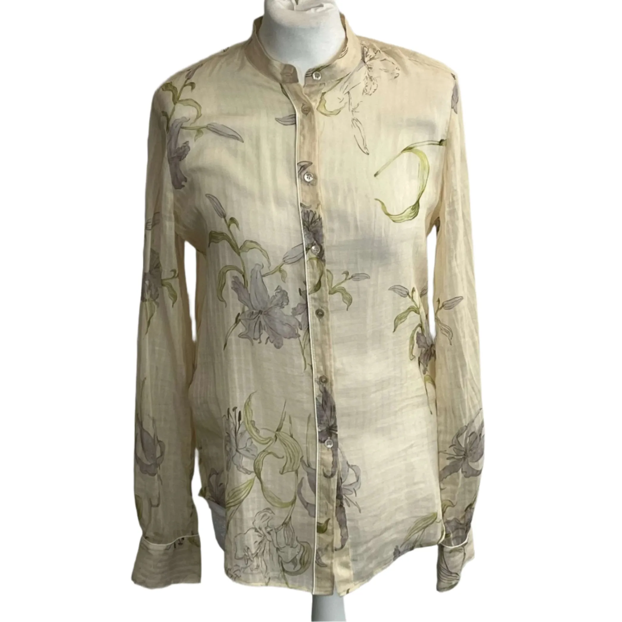 Forte Forte Cream Lily Print Cotton & Silk Shirt XS/S