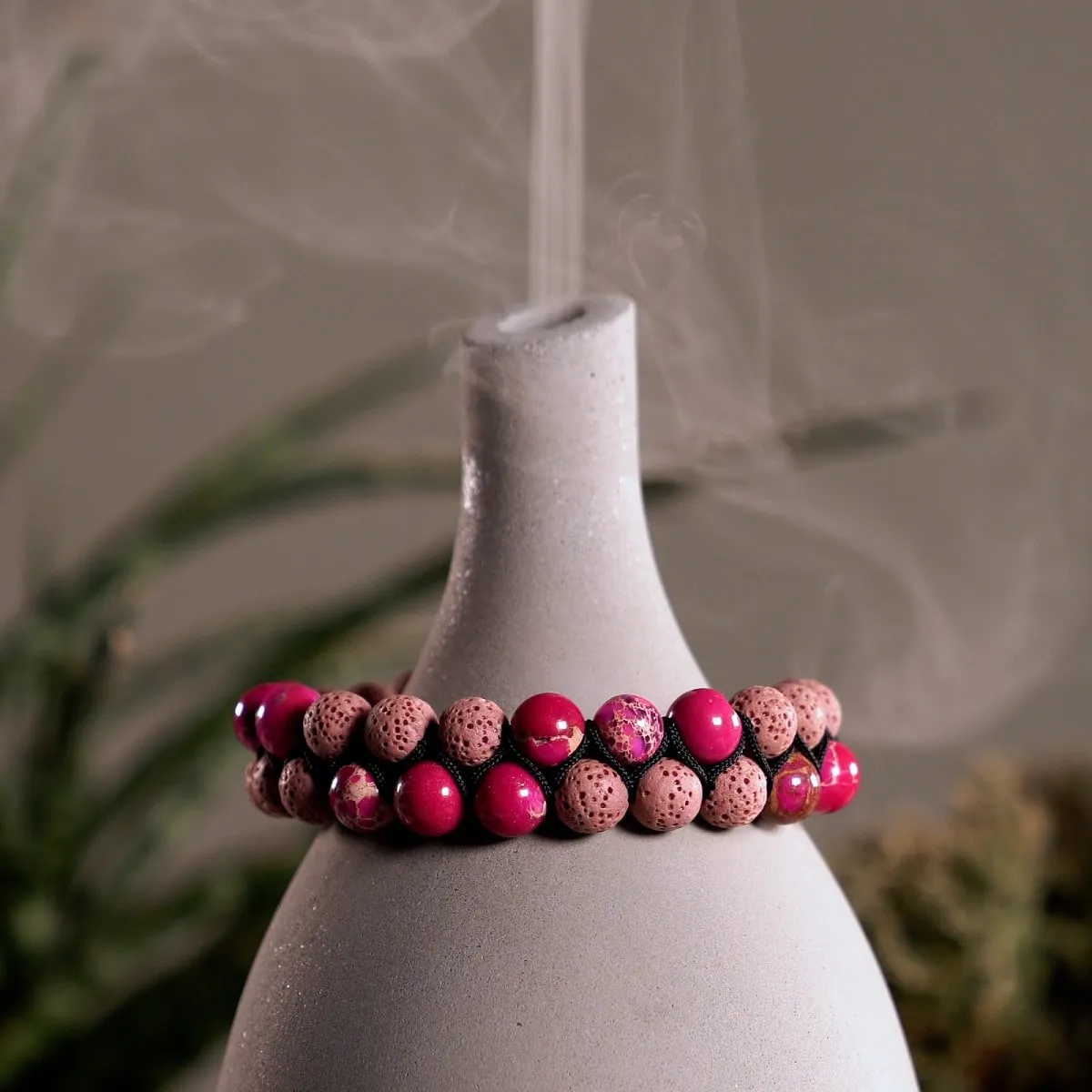 Fuchsia Oceanic Jasper | Gunmetal | Lava Rock Diffuser Bracelet