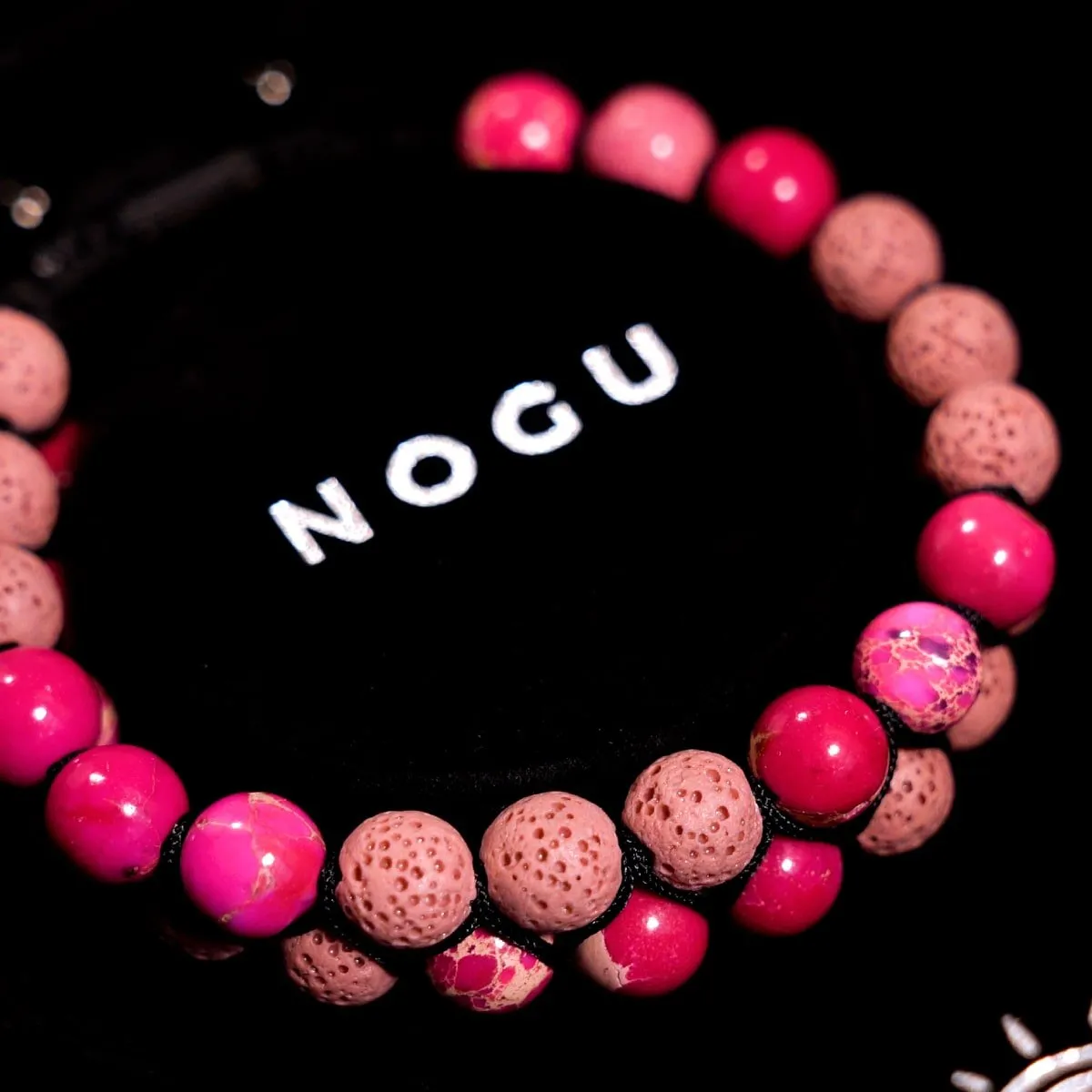 Fuchsia Oceanic Jasper | Gunmetal | Lava Rock Diffuser Bracelet