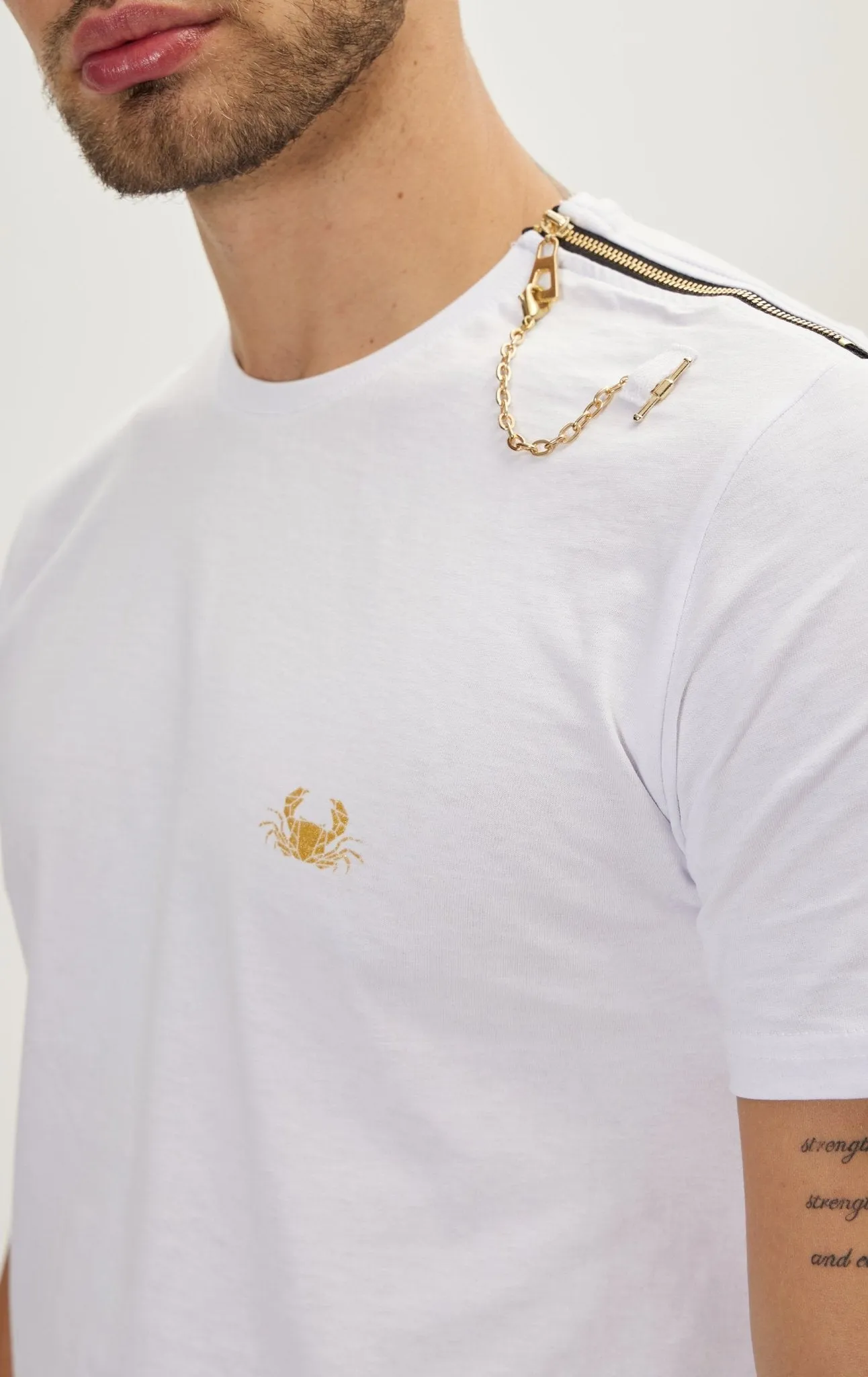 Gold Zipper Accessorized T-Shirt - White