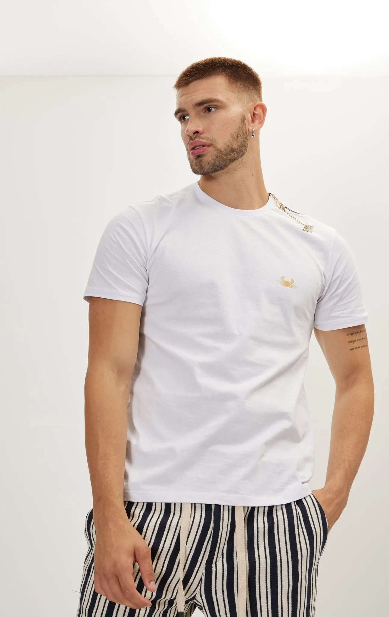 Gold Zipper Accessorized T-Shirt - White