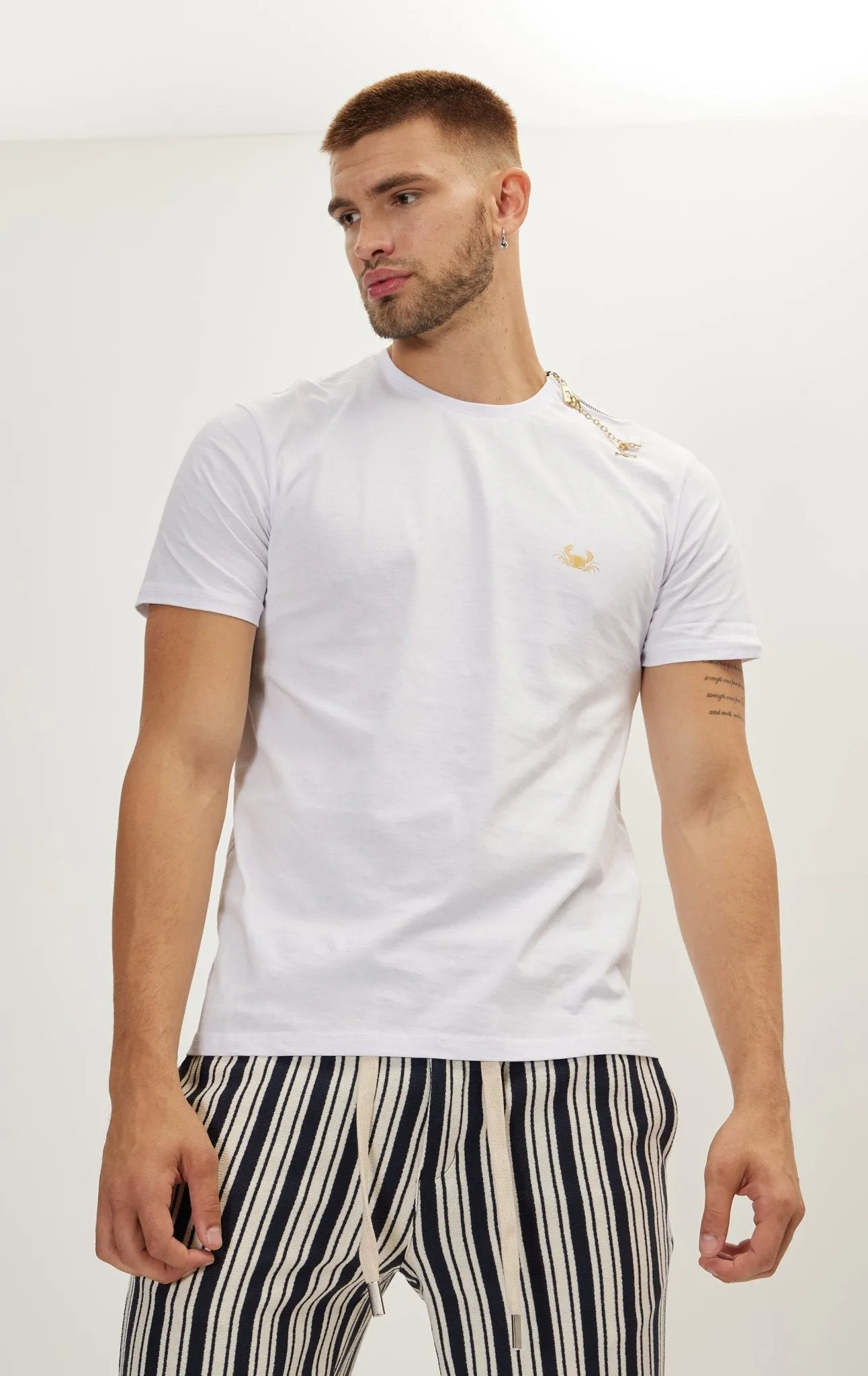 Gold Zipper Accessorized T-Shirt - White