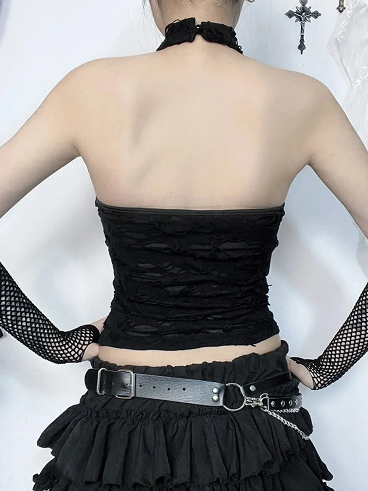 Gothic Halter Backless Cyberpunk Y2K Crop Top