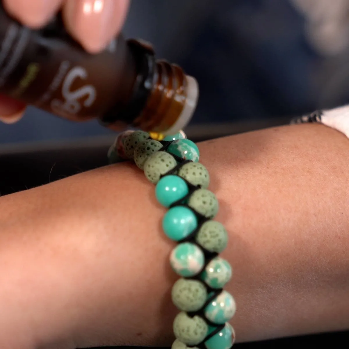 Green Oceanic Jasper | Gunmetal | Lava Rock Diffuser Bracelet