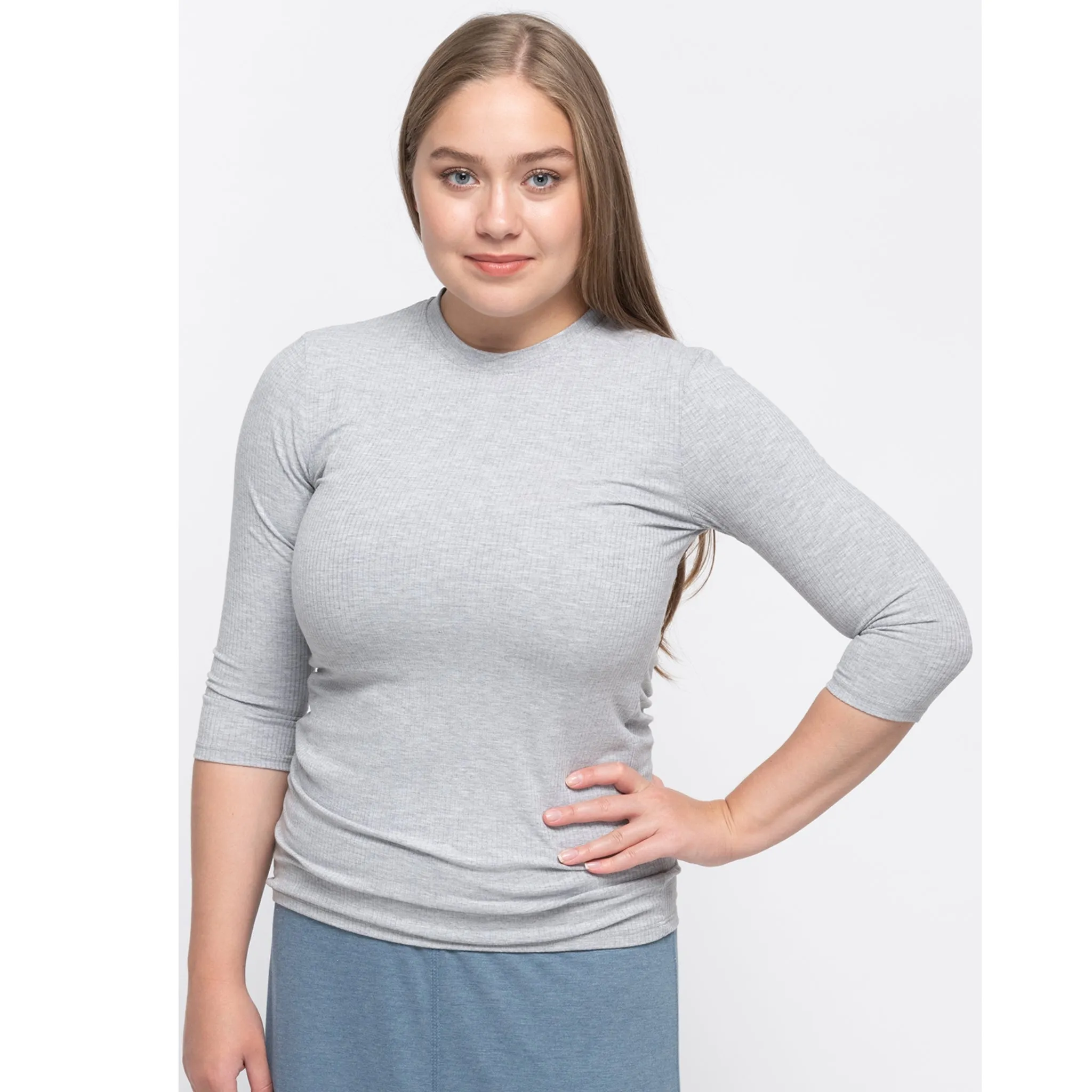 Grey Ribbed Basic Tee by KMW