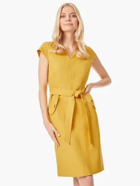 Hampton Notched Neckline Belted Crepe Dress