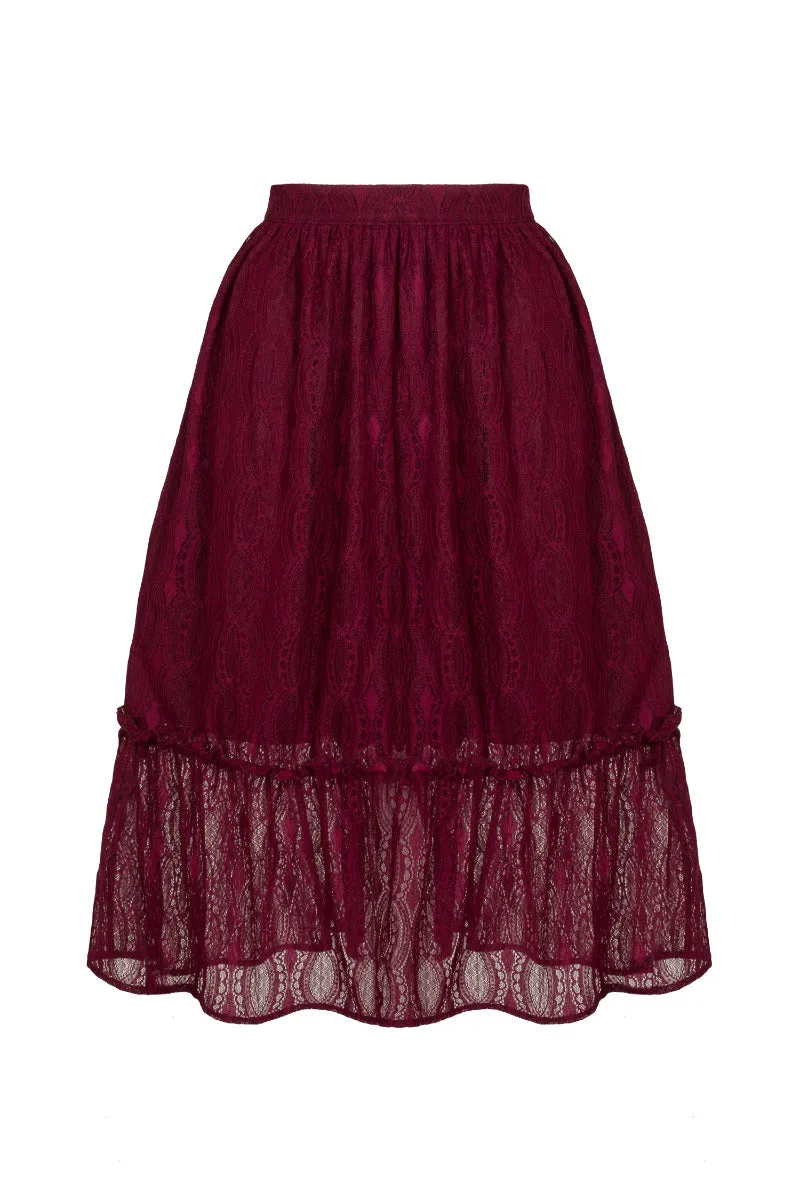 Hell Bunny Rhea Stretch Lace Burgundy Skirt