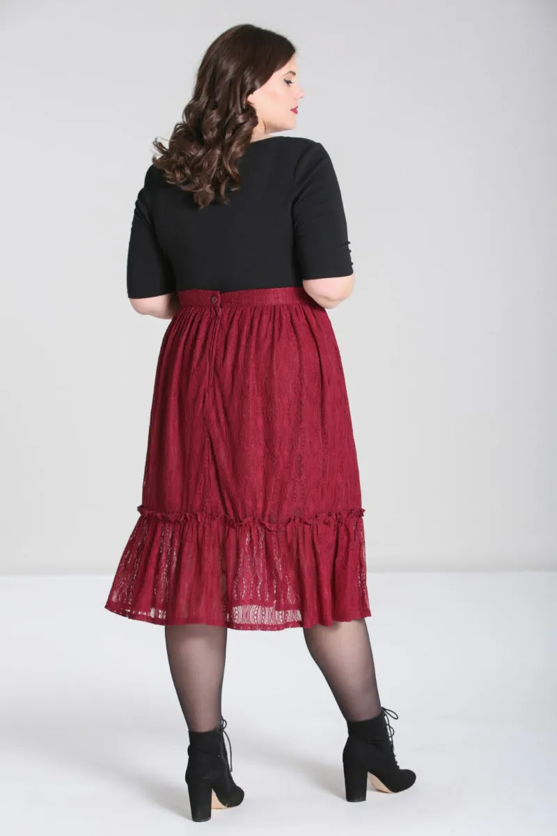 Hell Bunny Rhea Stretch Lace Burgundy Skirt