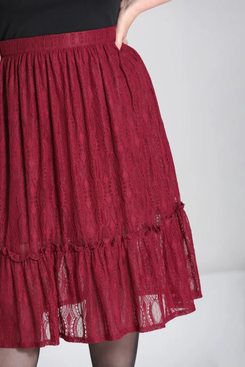 Hell Bunny Rhea Stretch Lace Burgundy Skirt