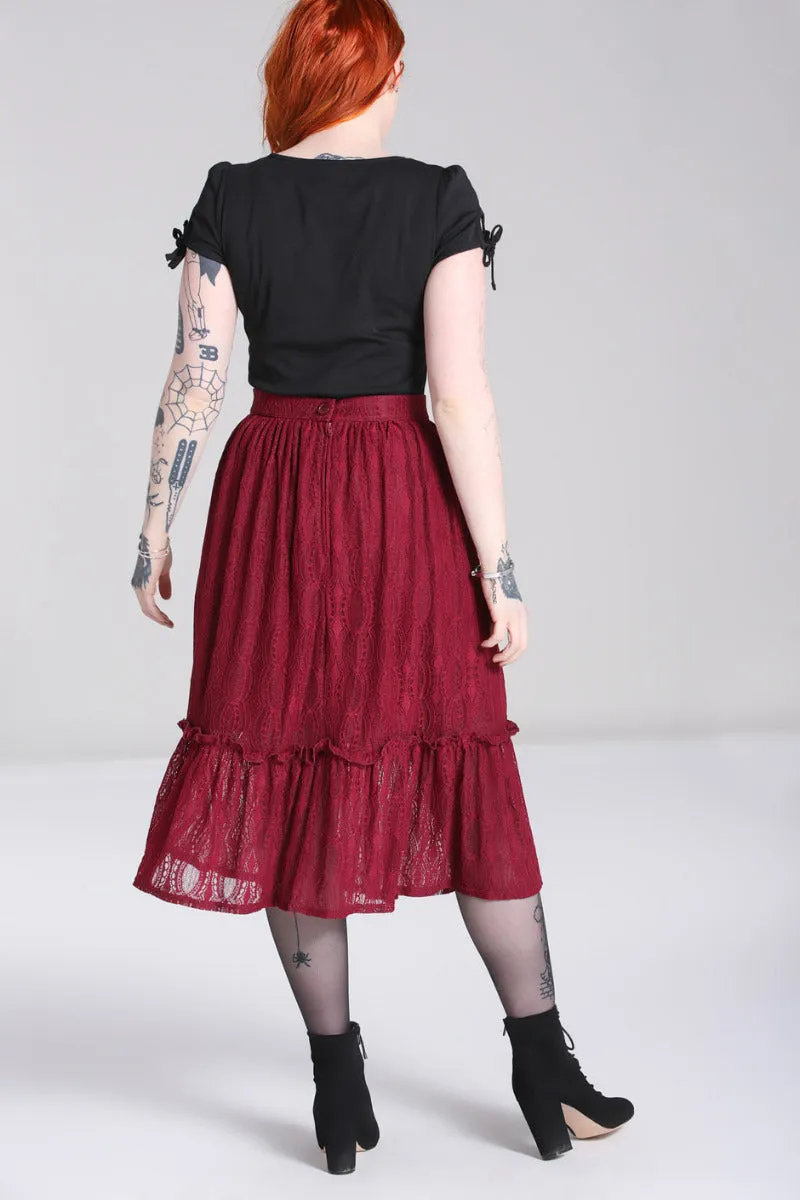 Hell Bunny Rhea Stretch Lace Burgundy Skirt