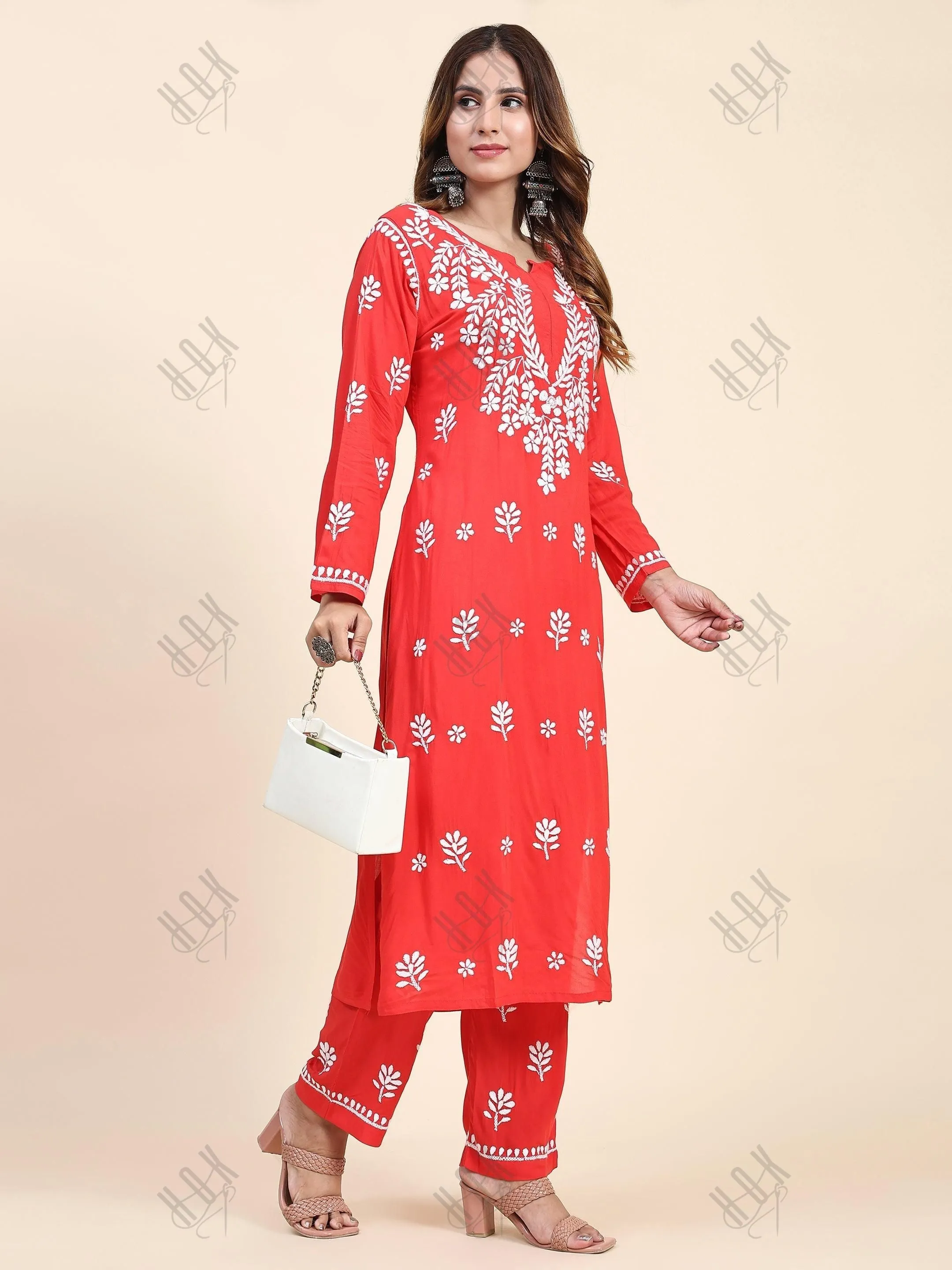 Himani in Fizaa Chikankari  Long Modal Kurta Set - RED