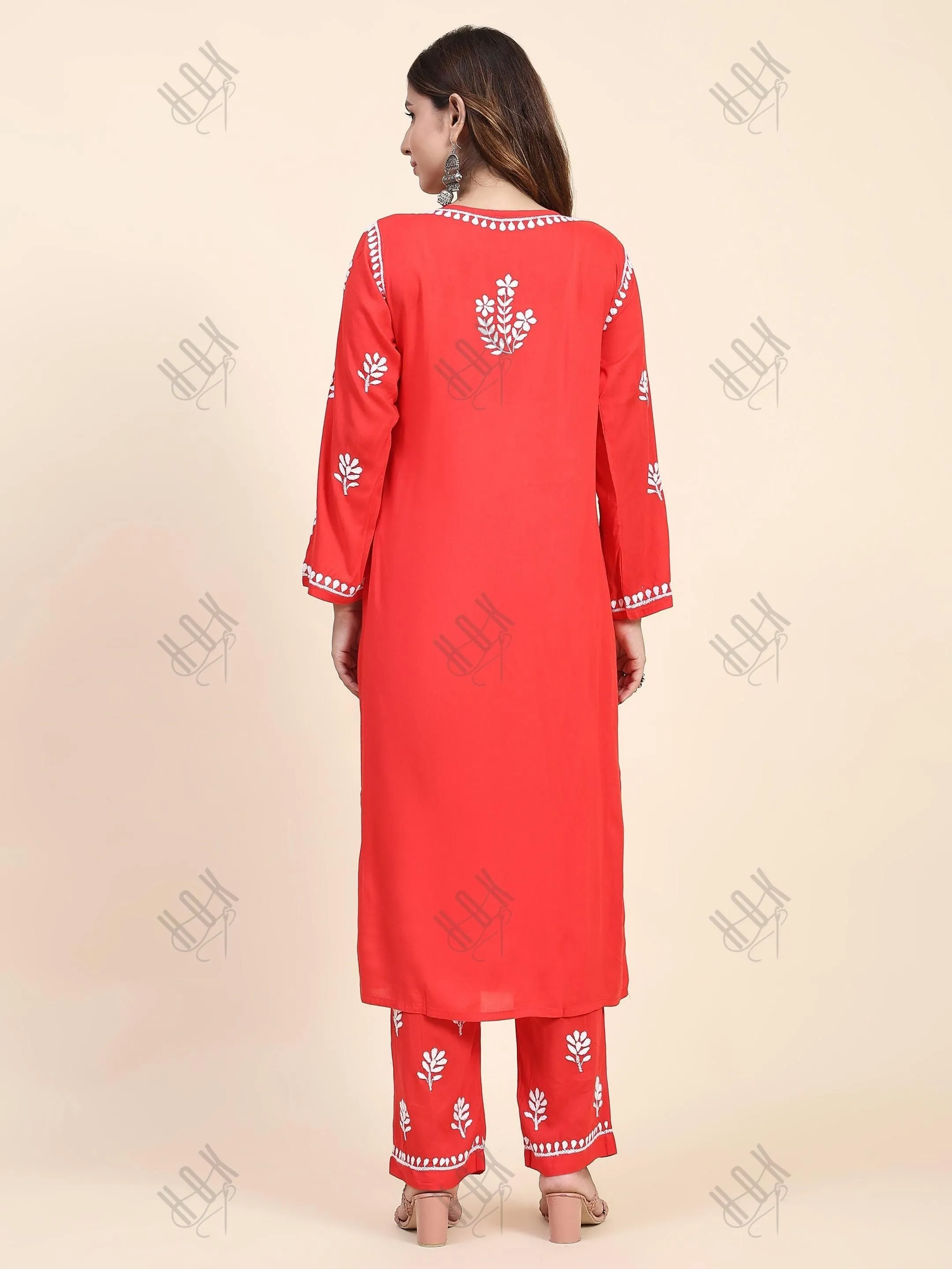 Himani in Fizaa Chikankari  Long Modal Kurta Set - RED