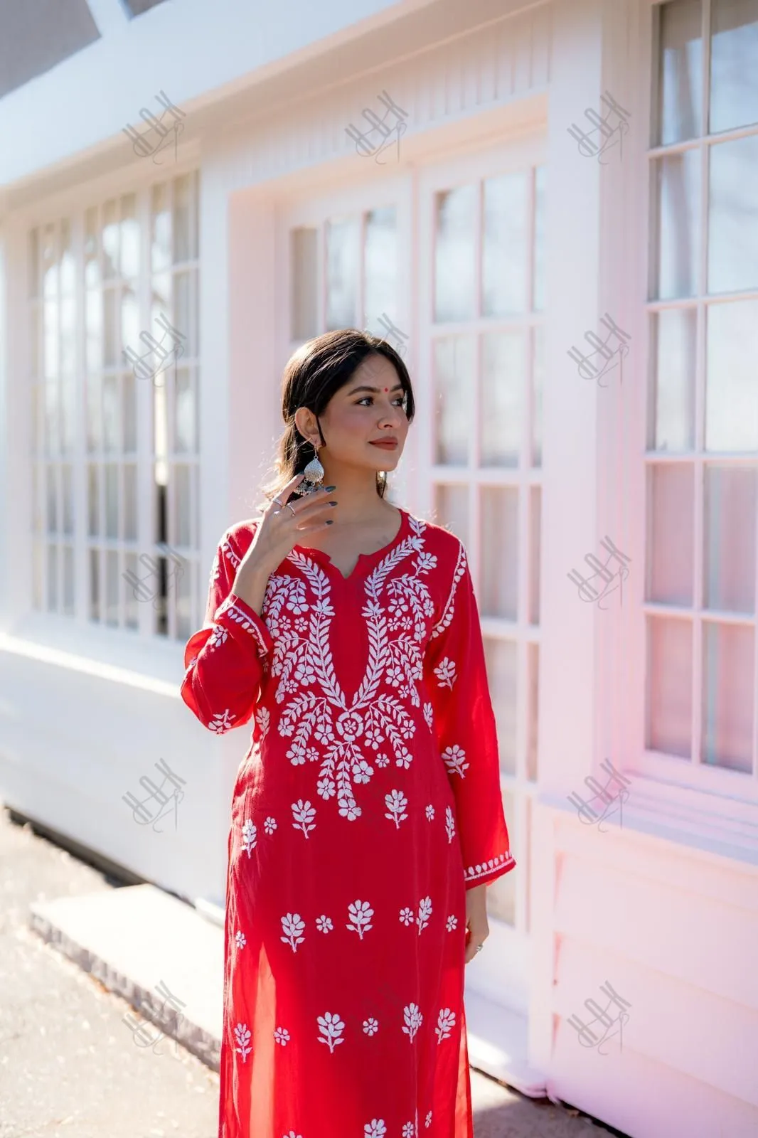 Himani in Fizaa Chikankari  Long Modal Kurta Set - RED