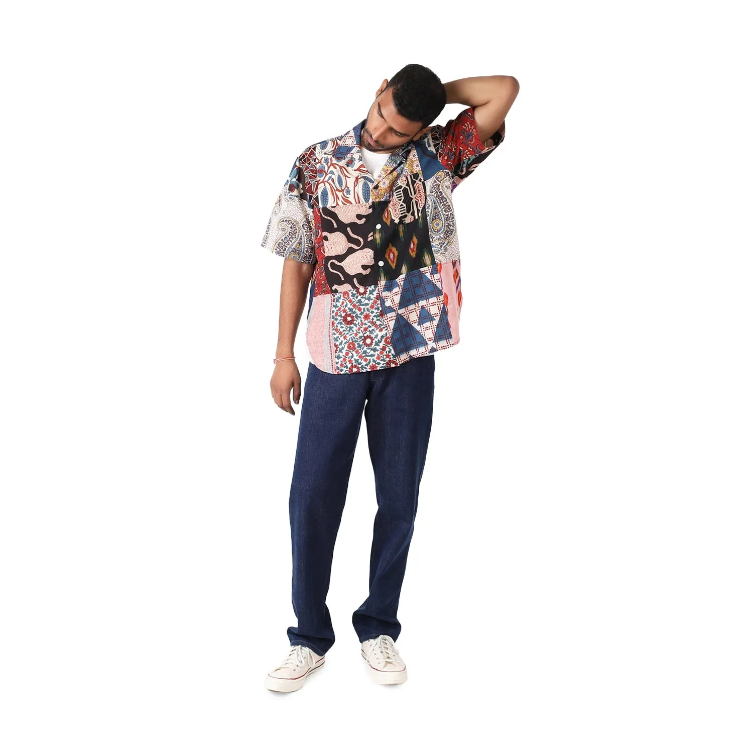 Kardo Ronen Oversized Camp Collar Short Sleeve Shirt - Patchwork