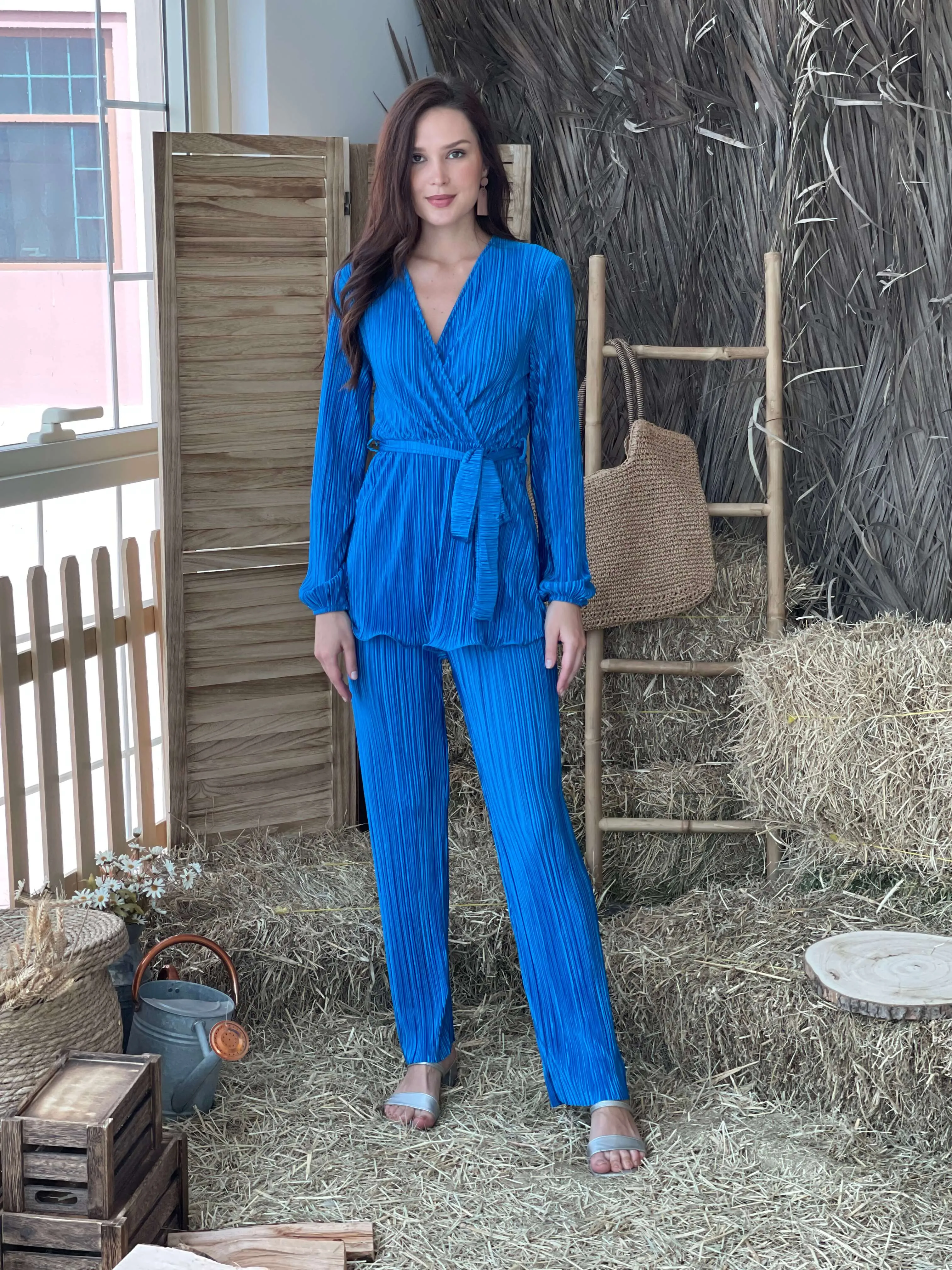 Latido Blue Pleated Co-Ord Set