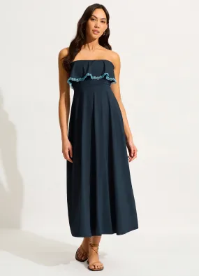 Lucia Frill Midi Dress - True Navy