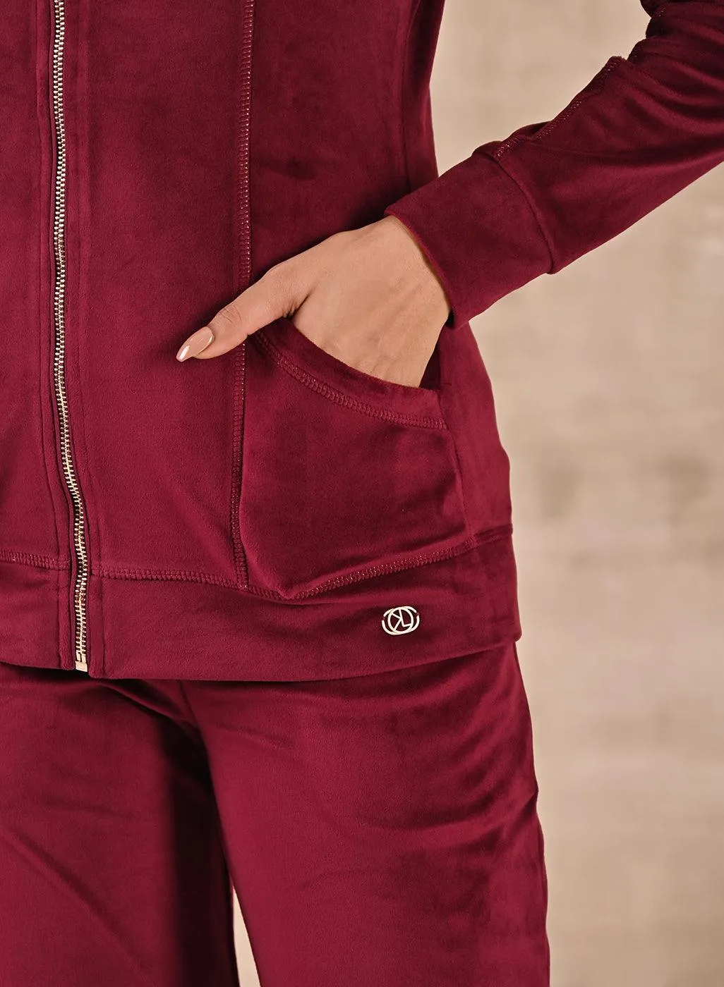 Maroon Track Suit with Spread Collar