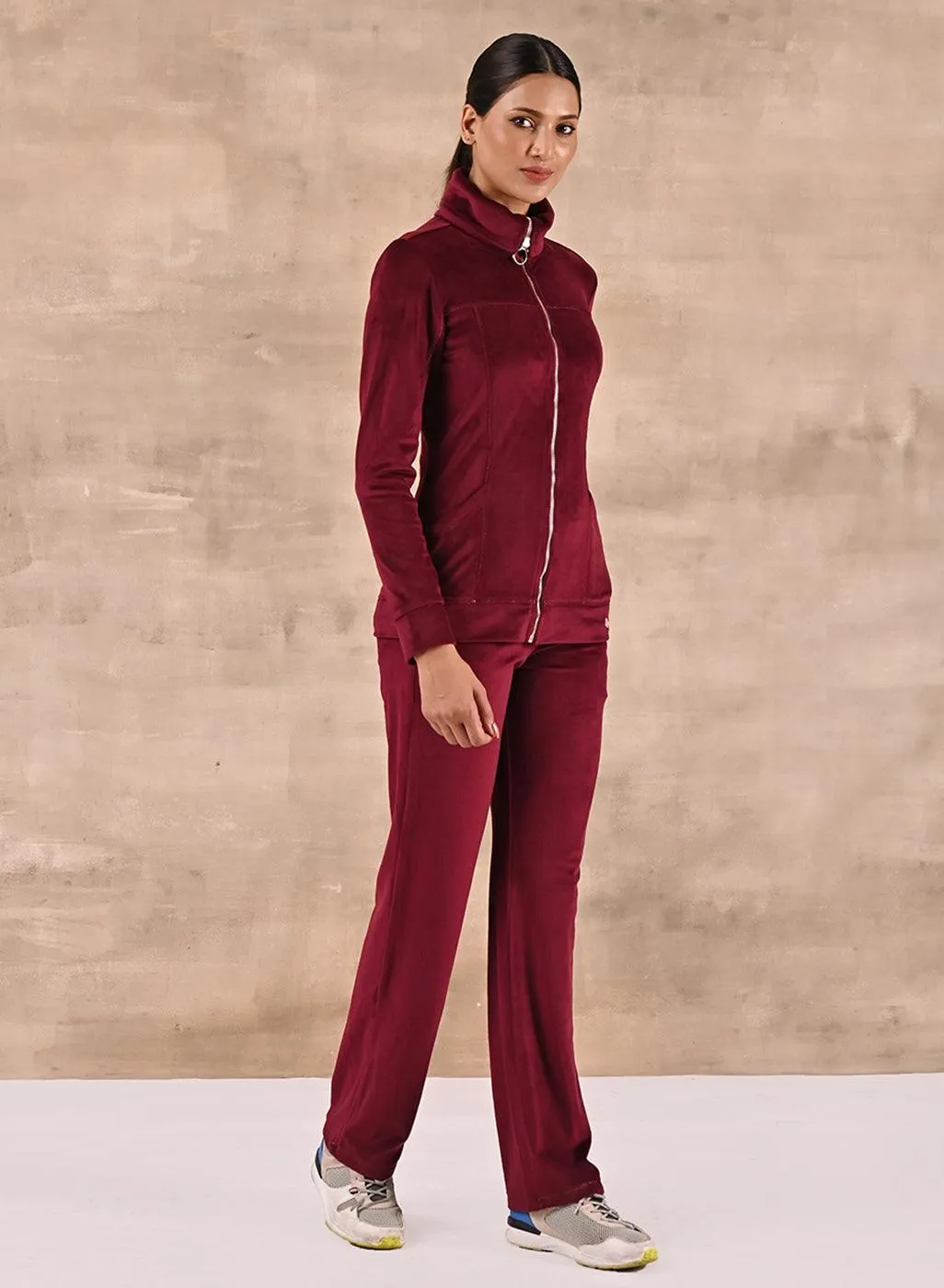 Maroon Track Suit with Spread Collar