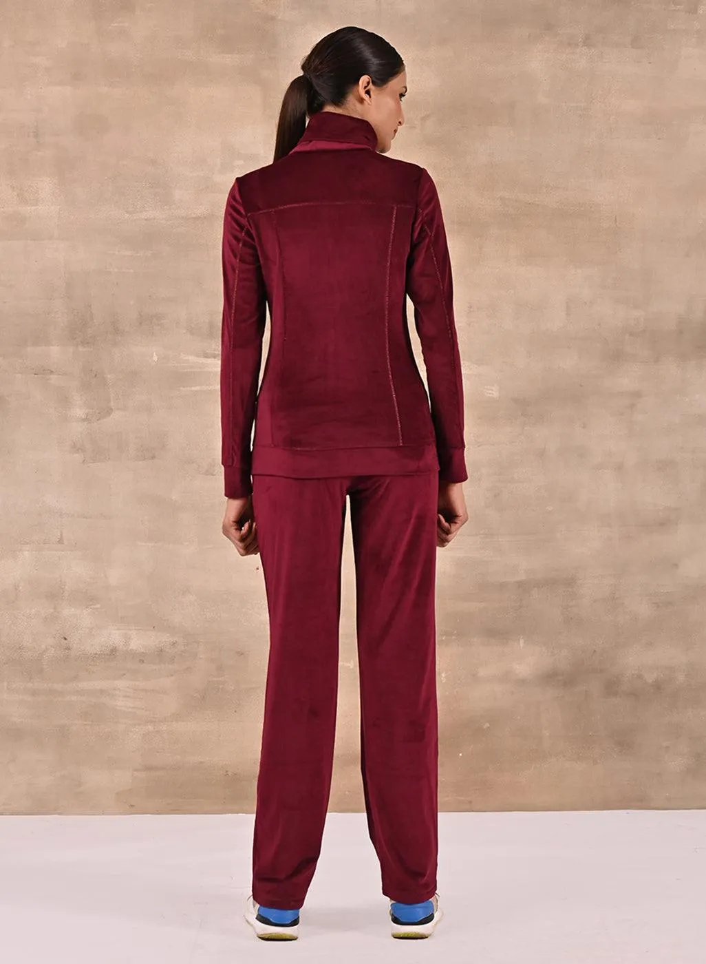 Maroon Track Suit with Spread Collar