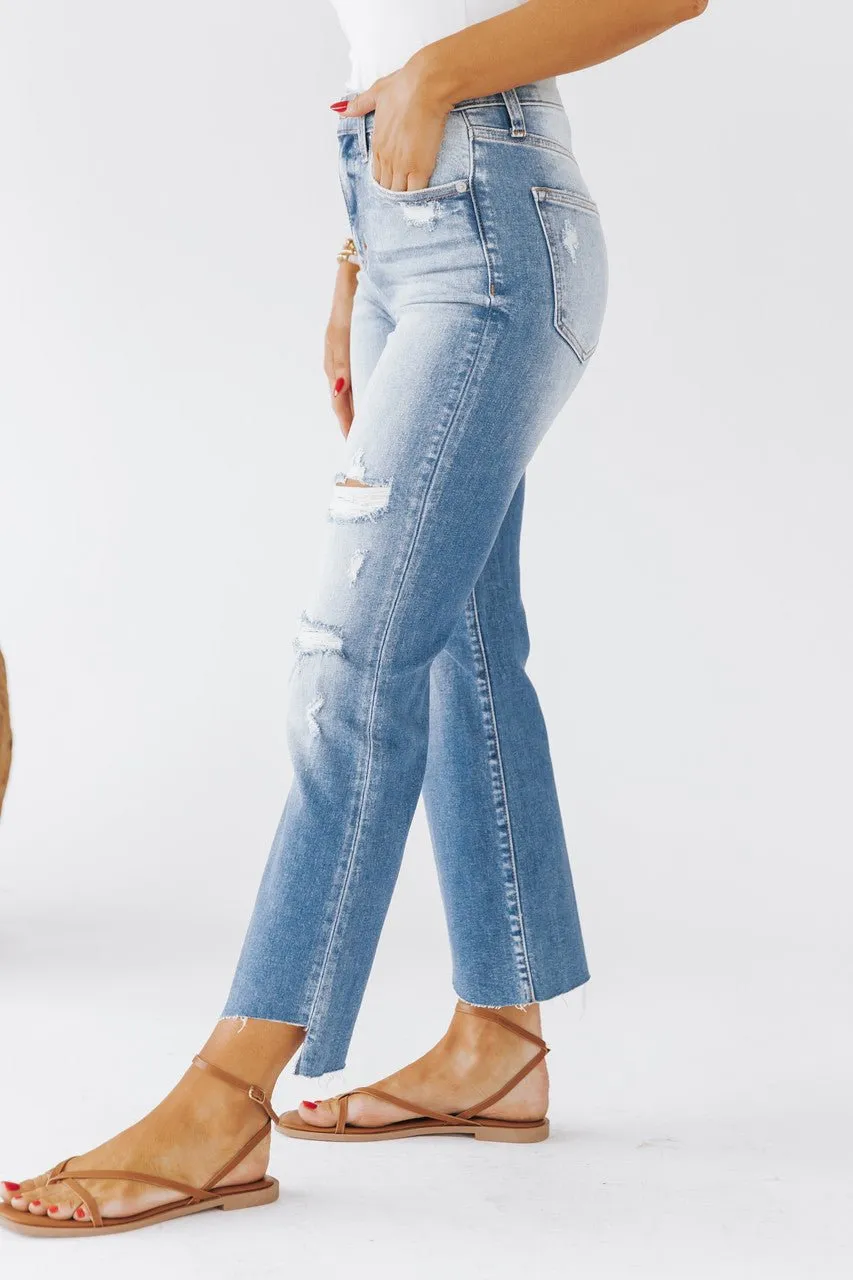 Medium Light High Rise Kick Flare Jeans