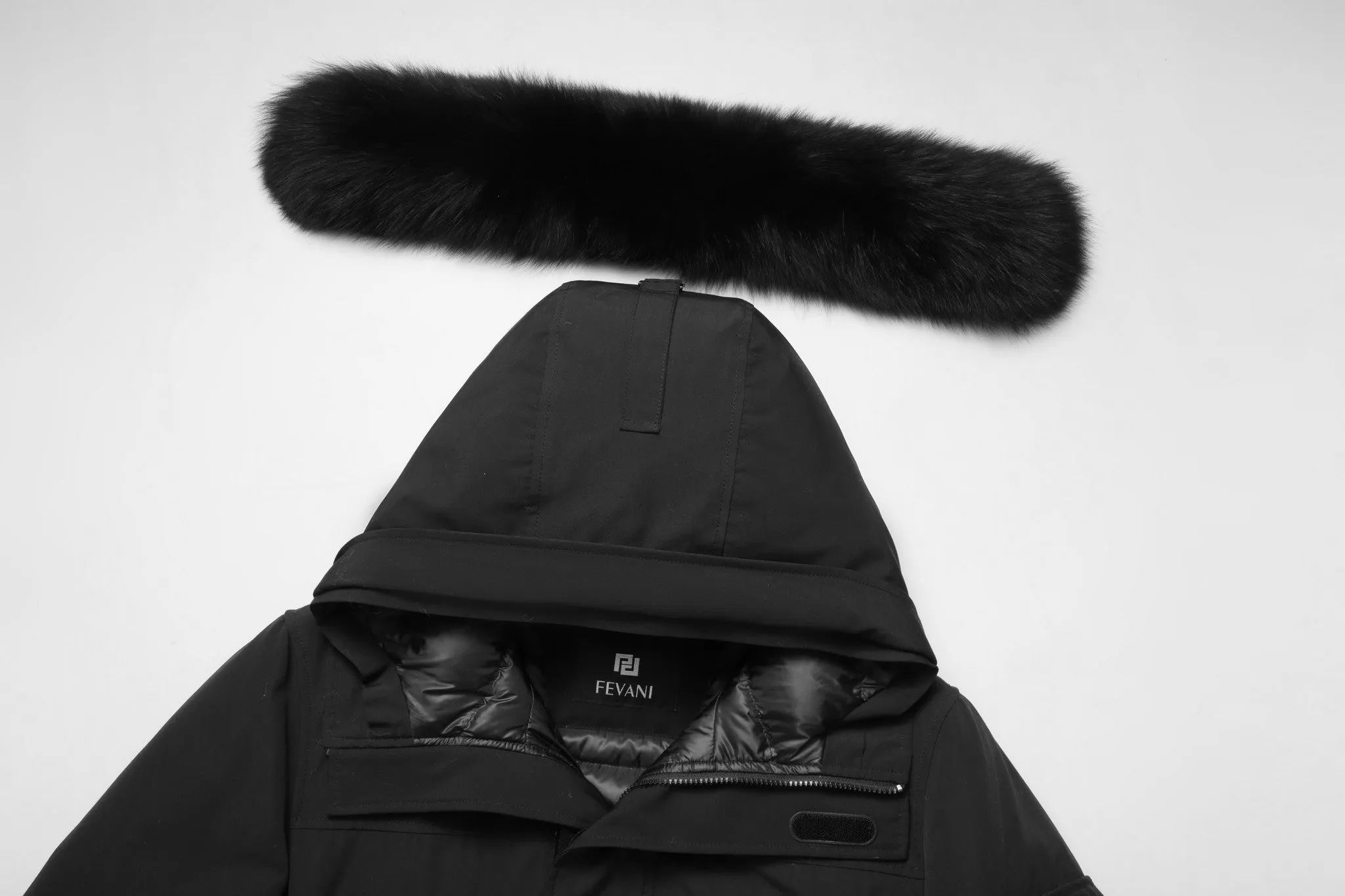 Men's Majestic Down Parka Jacket in Black (Black Fox Hood Trim)