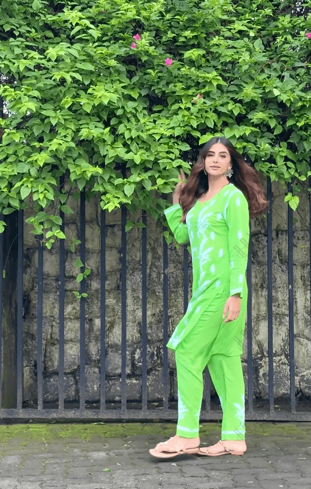 Miesha in Chikankari Short Modal Kurta Set - Green