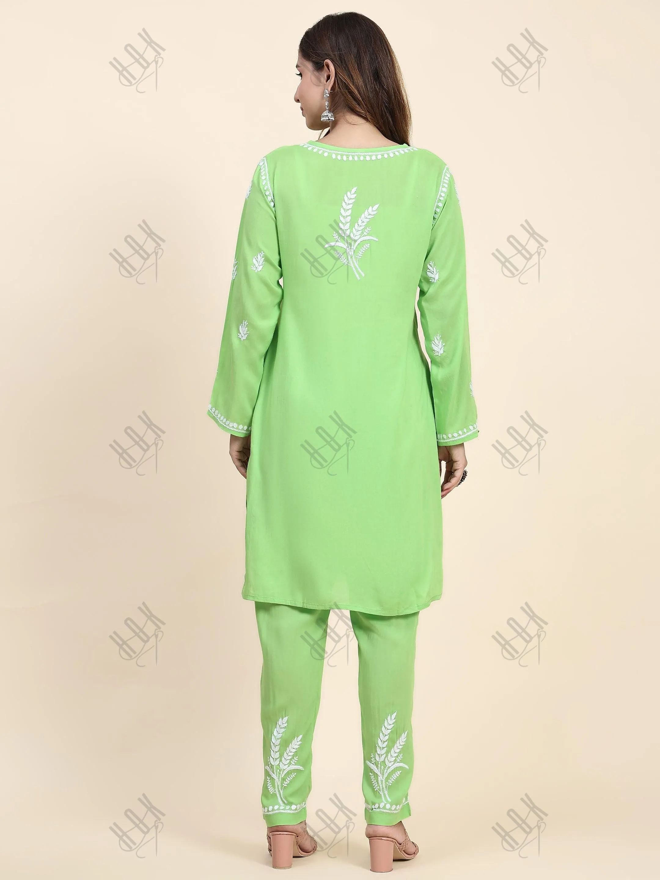 Miesha in Chikankari Short Modal Kurta Set - Green