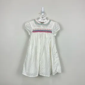 Mini Boden Smocked White Eyelet Dress 3-4