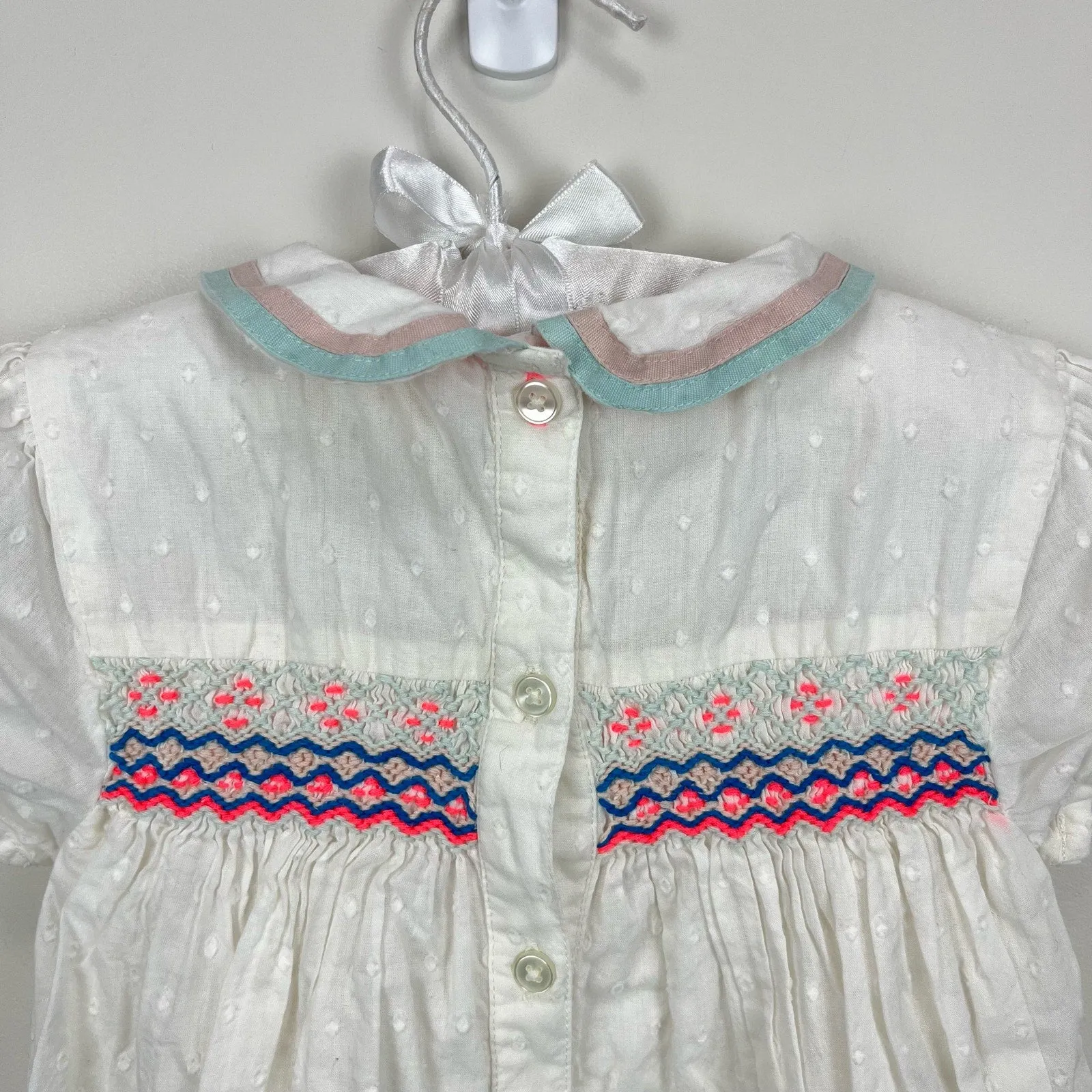 Mini Boden Smocked White Eyelet Dress 3-4