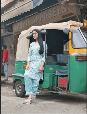 Nikita in Chikankari Co-ord set in Cotton for Women- Green