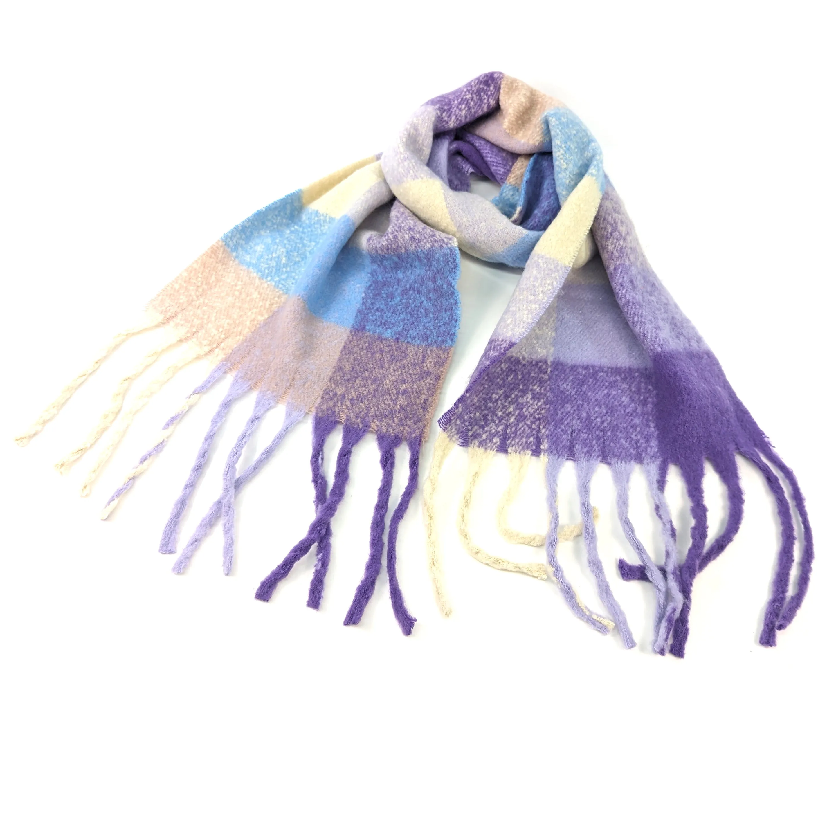 Oversized Thick Check Tasselled Scarf