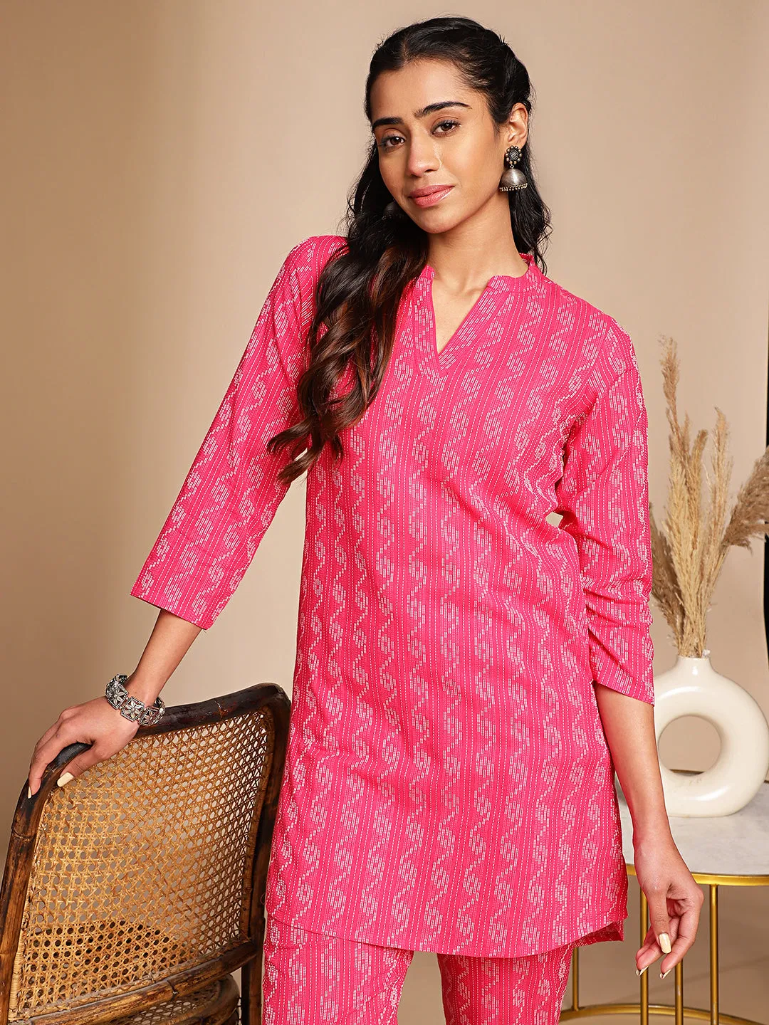 Pink Cotton Woven Design Regular Co-ord Set