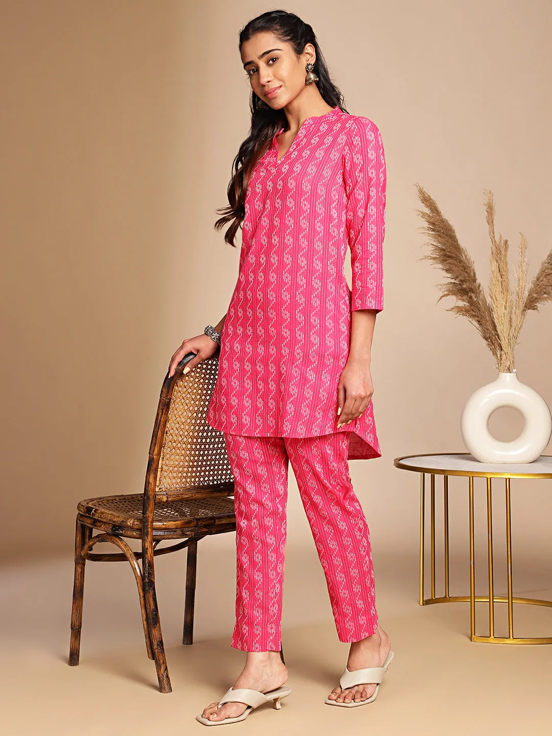 Pink Cotton Woven Design Regular Co-ord Set