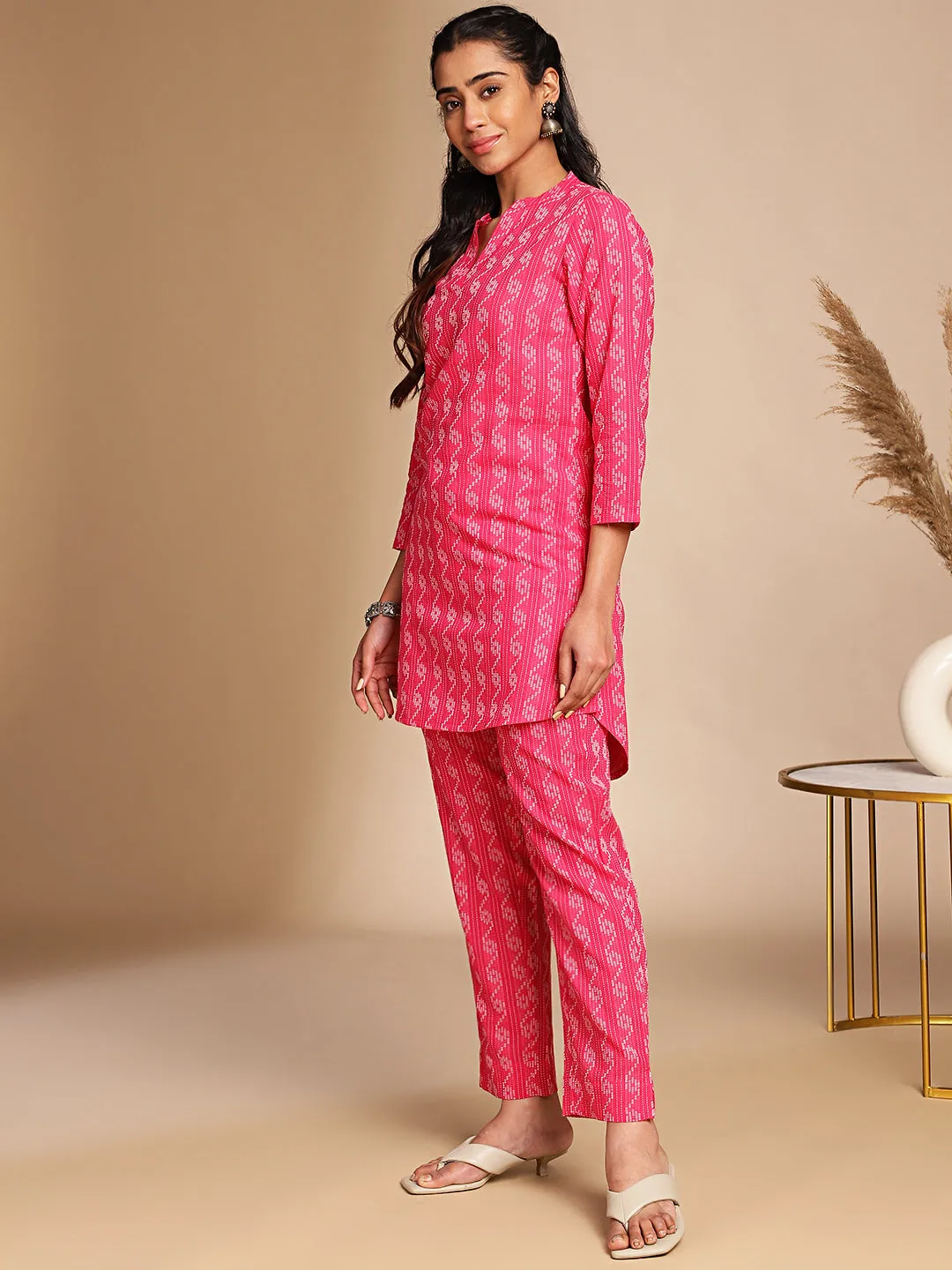 Pink Cotton Woven Design Regular Co-ord Set