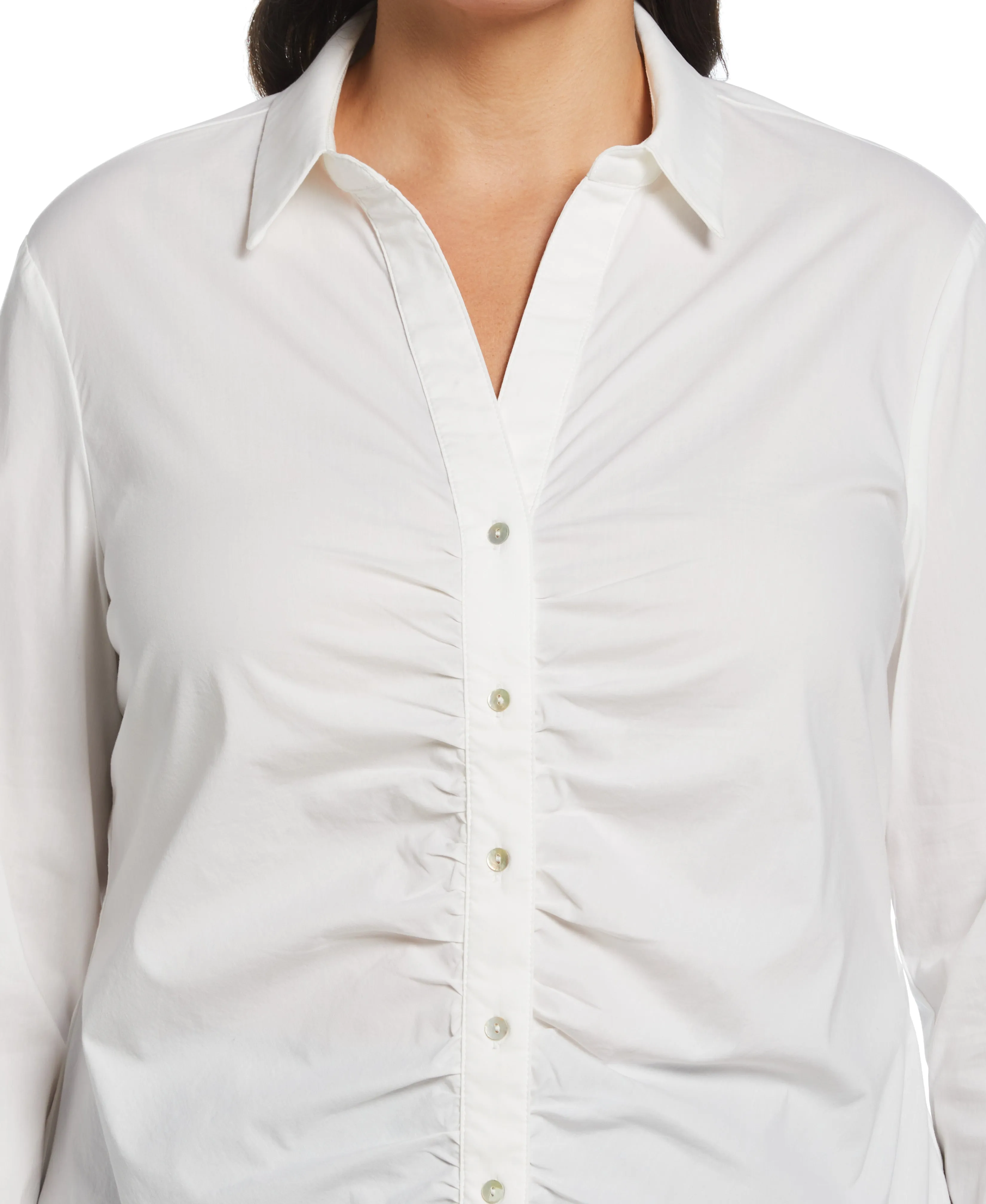 Plus Size Ruched Front Poplin Shirt