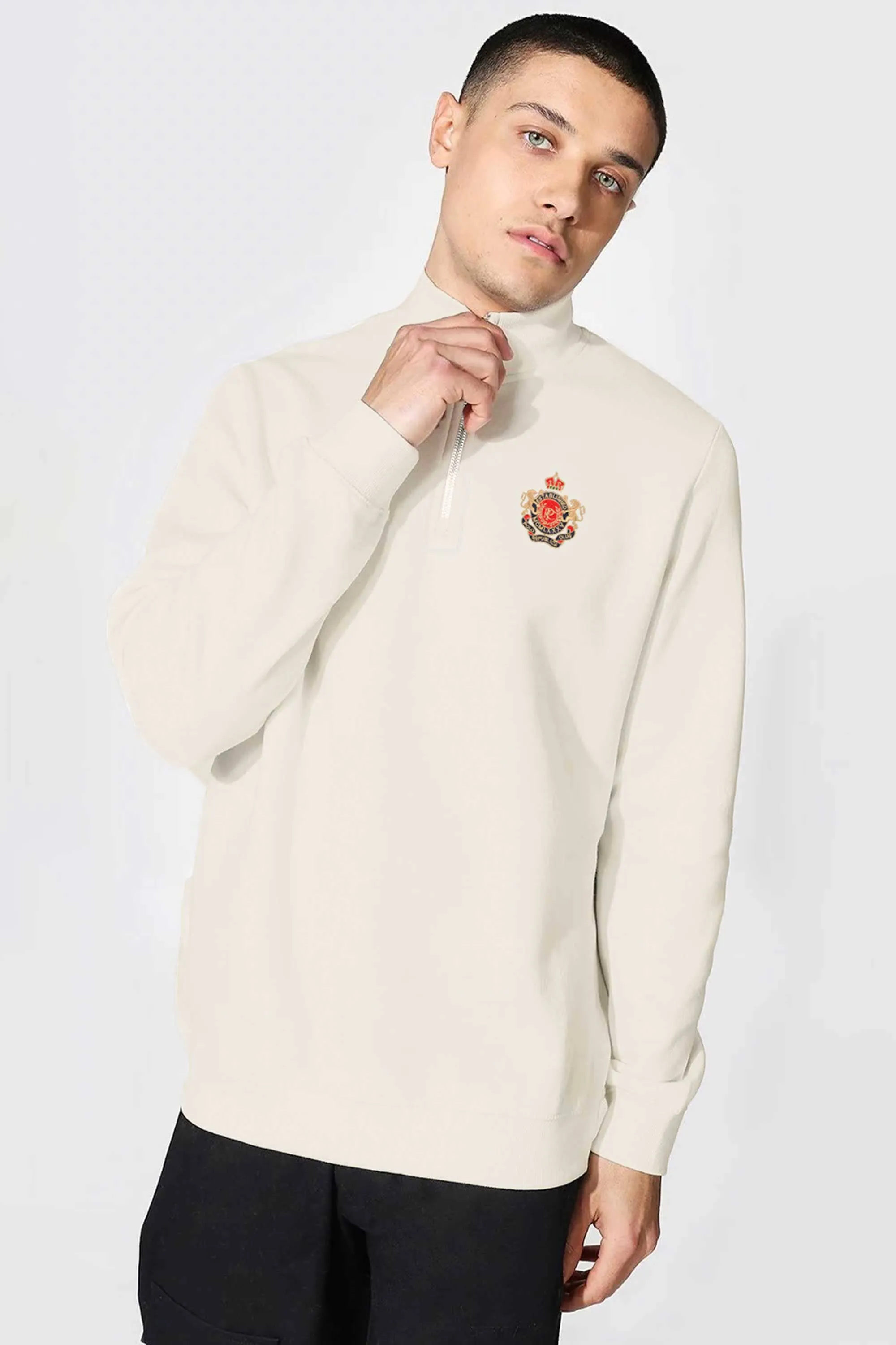 Polo Republica Men's Quarter Zipper Lion Crest Embroidered Terry Sweat Shirt