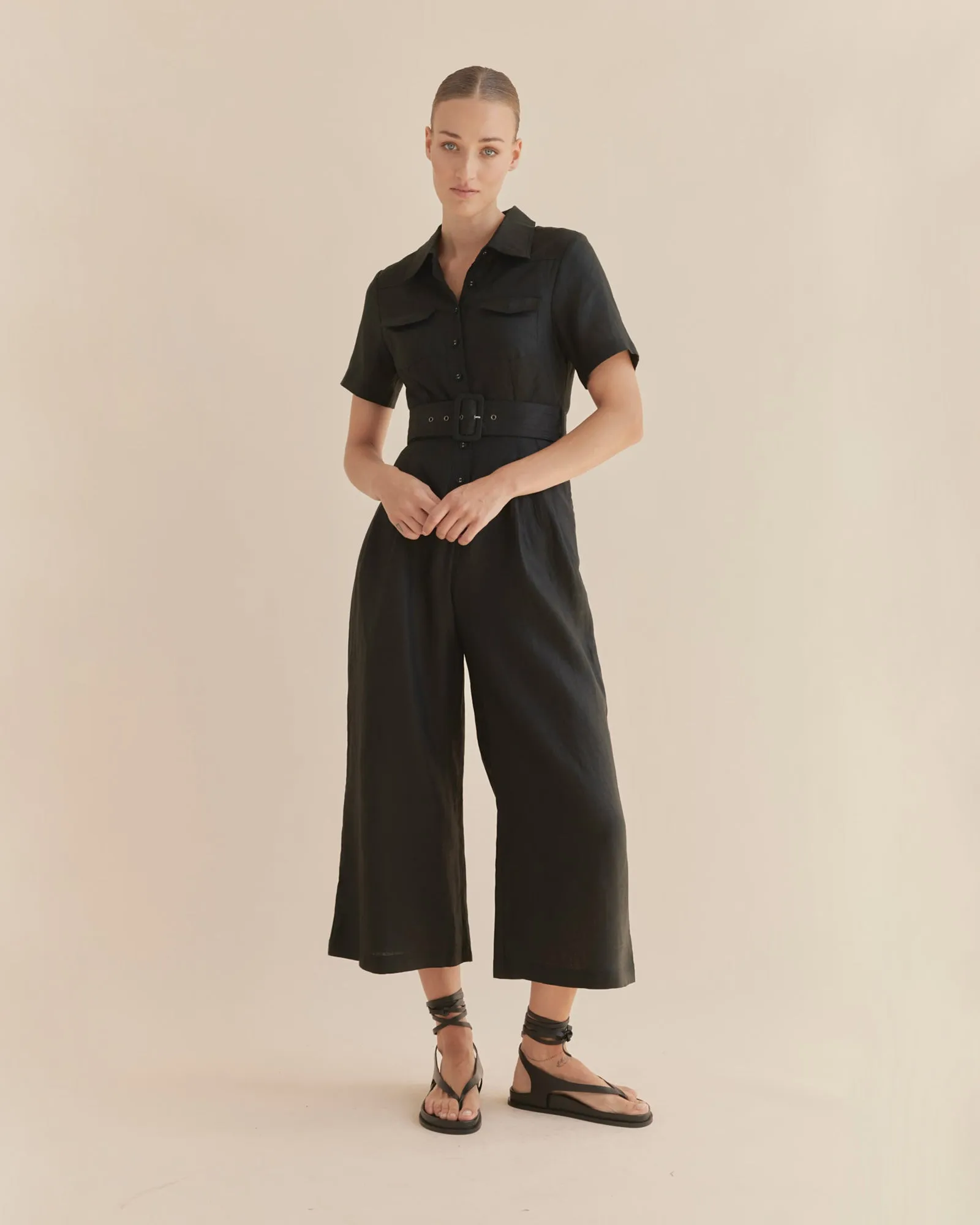 Portsea Linen Jumpsuit - Black