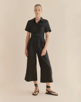 Portsea Linen Jumpsuit - Black