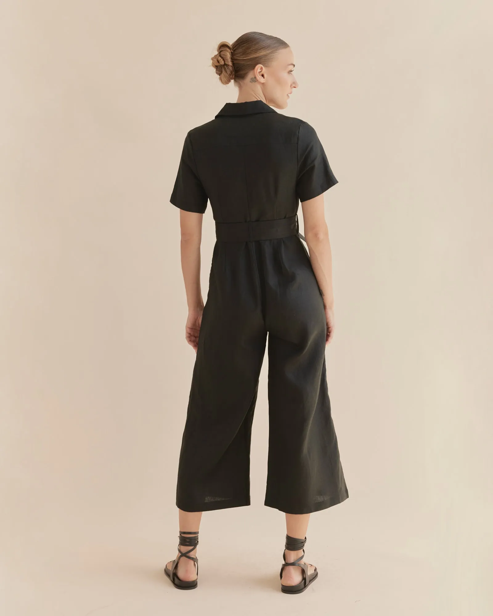 Portsea Linen Jumpsuit - Black