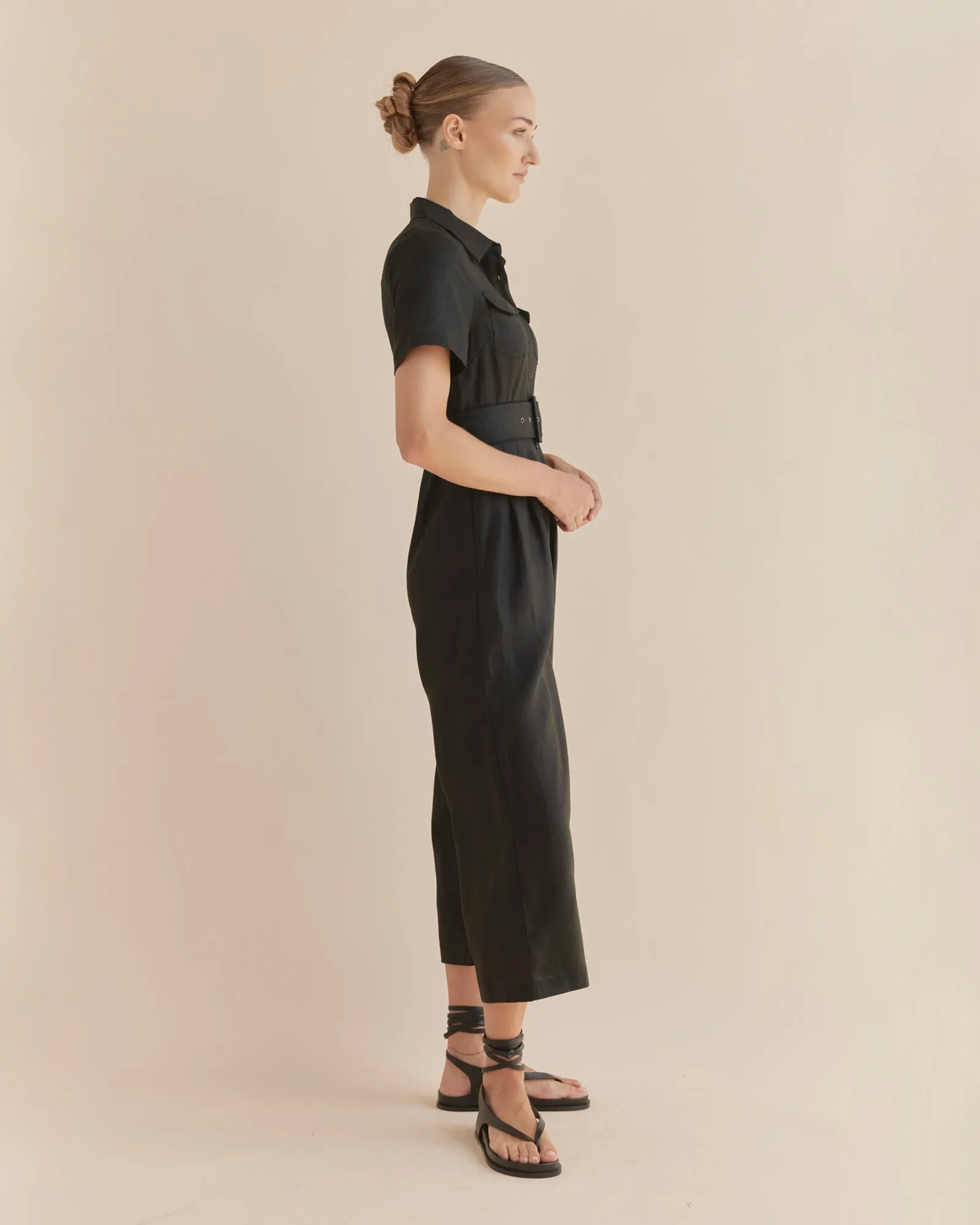 Portsea Linen Jumpsuit - Black