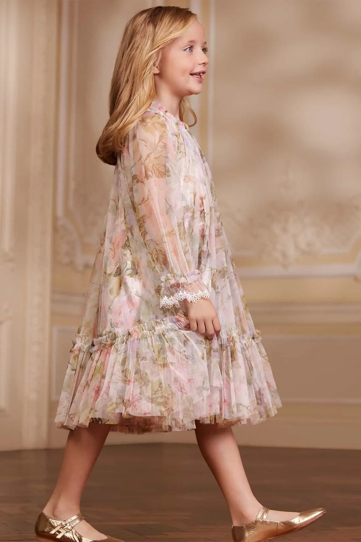 Rose Powder Long Sleeve Kids Dress