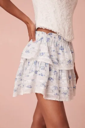 Ruffle Mini Blue Floral Skirt