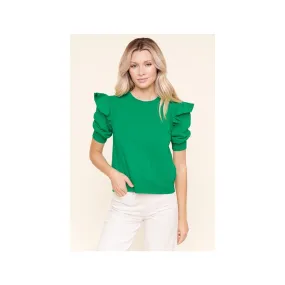 RUFFLE SLEEVE FRENCH TERRY TOP