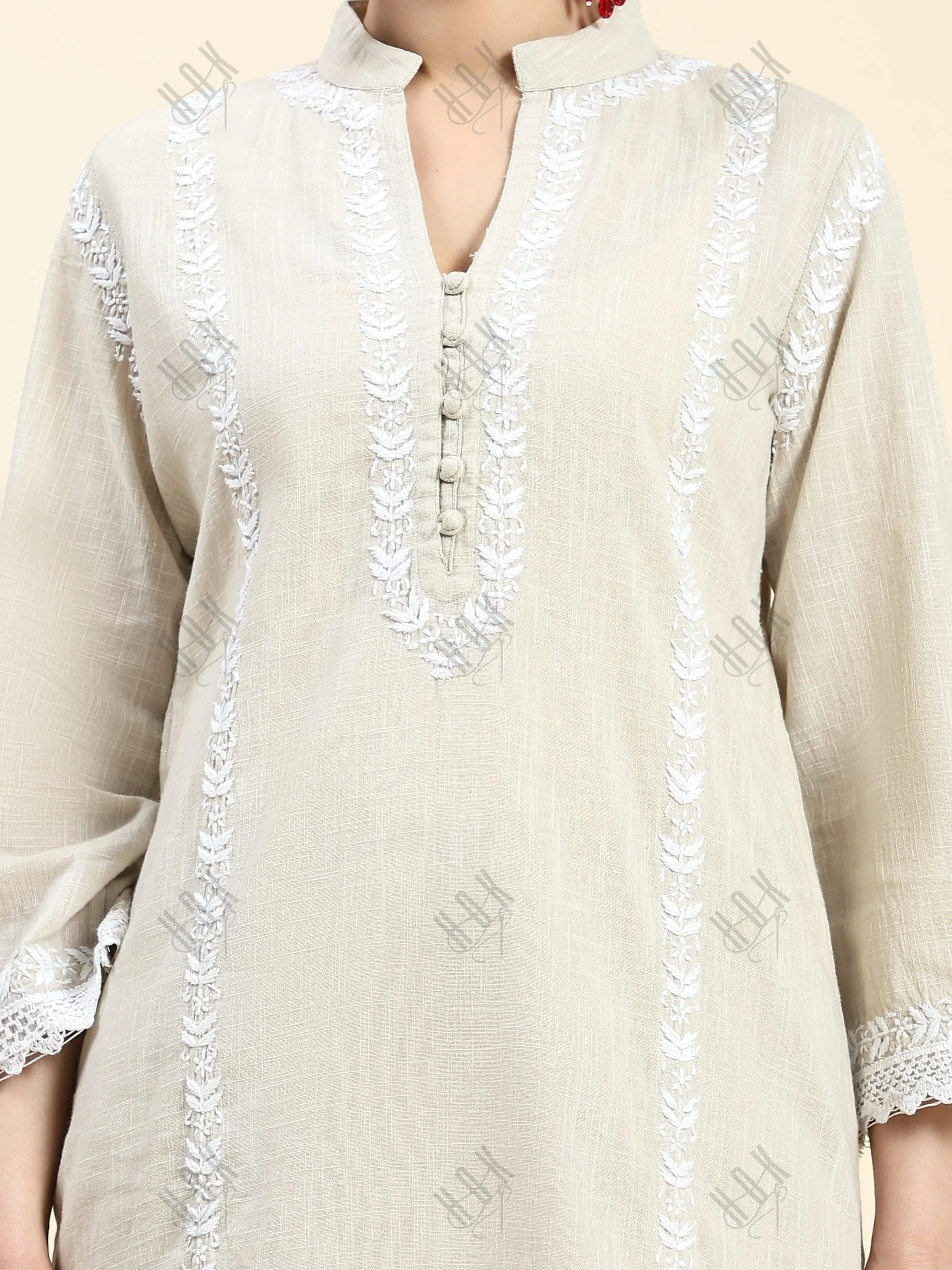 Samma Chikankari CO-ORD Set In  for Women In Beige