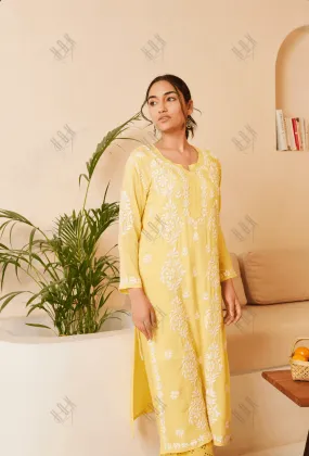 Samma Chikankari CO-ORD Set In Modal Cotton for Women In Yellow