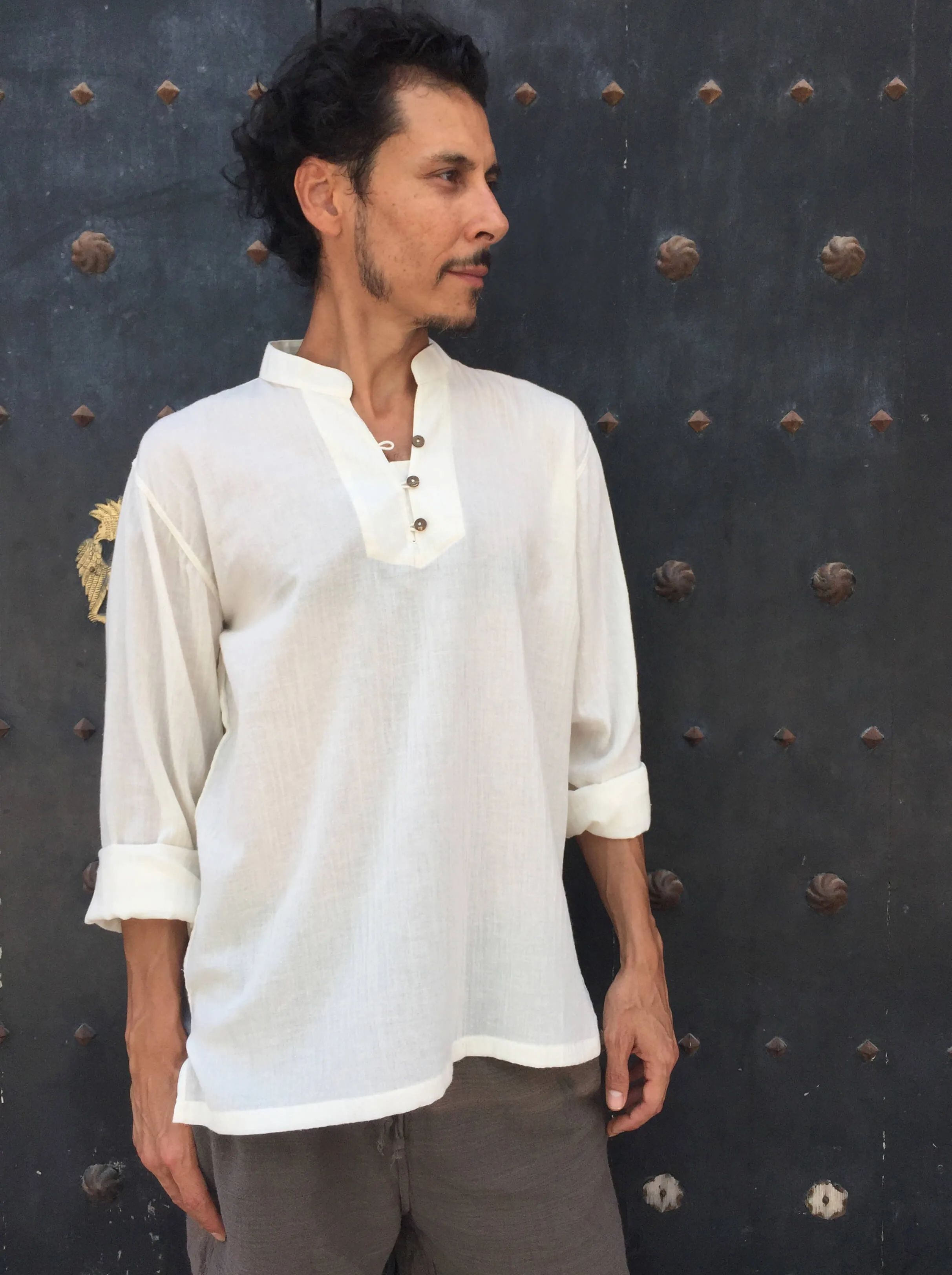 Short Kurta with Coconut Buttons Grey